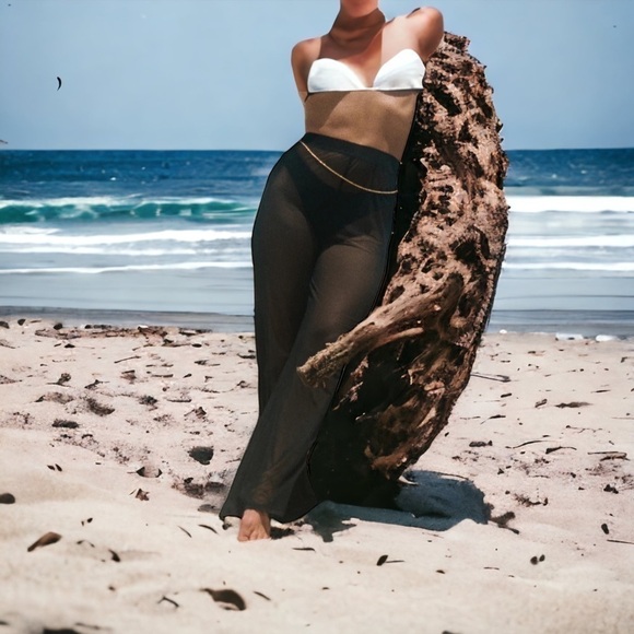 Scarlet Sheer Black Wide Leg Flare Pull On Lounge Pants,Beach,Swim Coverup Siz… - Picture 8 of 8